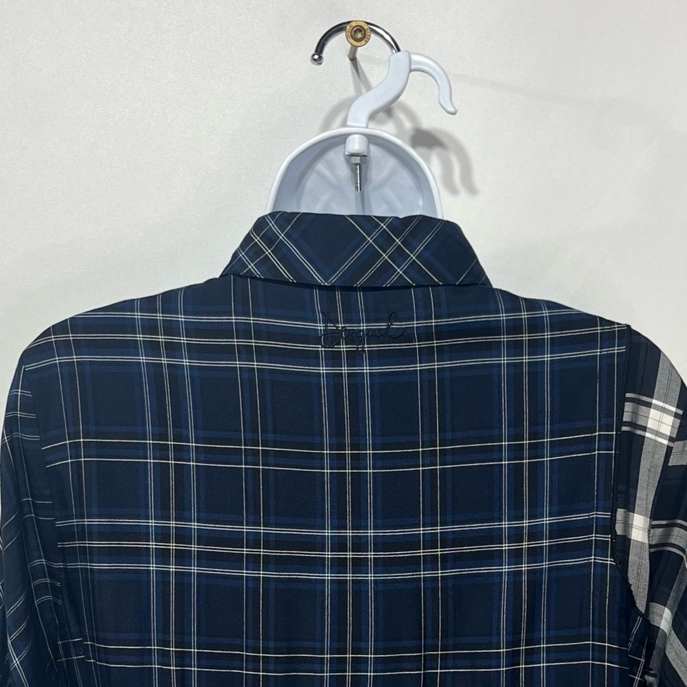 Desigual Navy, Black and‎ White Asymmetrical Button Down Plaid Dress Size Medium - Picture 8 of 11